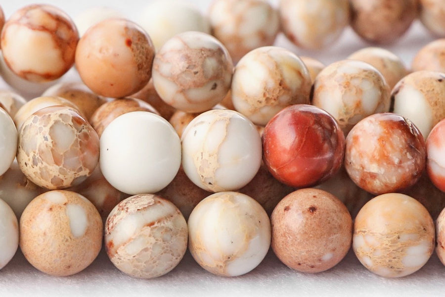 15.5" 8mm cream beige orange emperor jasper round beads, Sea Sediment
