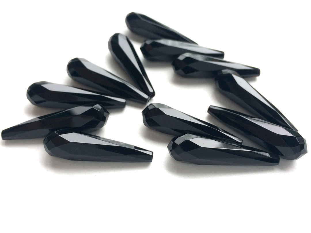 1Pair 8x30mm black agate/onyx fceted teardrop beads, half drilled