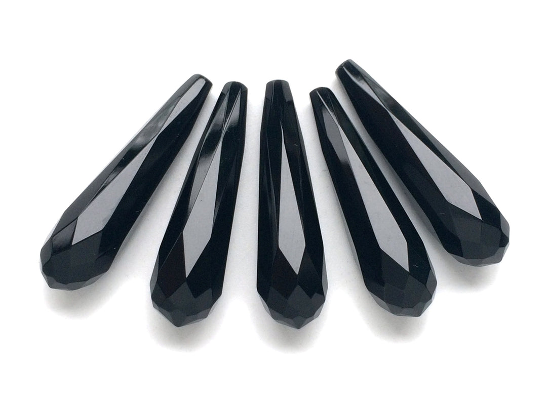 1Pair 8x30mm black agate/onyx fceted teardrop beads, half drilled
