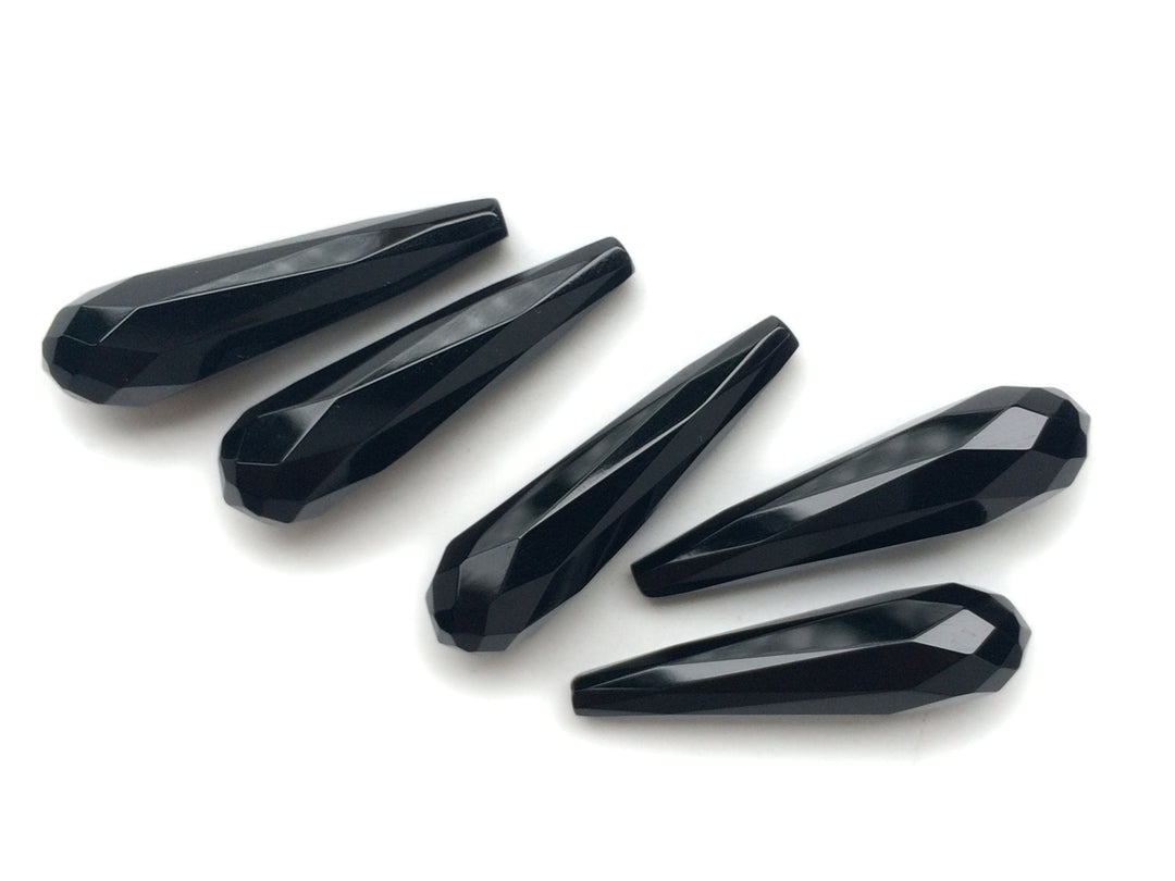 1Pair 8x30mm black agate/onyx fceted teardrop beads, half drilled