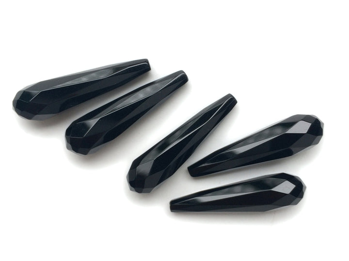 1Pair 8x30mm black agate/onyx fceted teardrop beads, half drilled