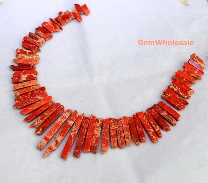 15.5" 20~50*6mm Orange Aqua Terra Jasper graduated slab,Top Drilled Stick beads, imperssion jasper
