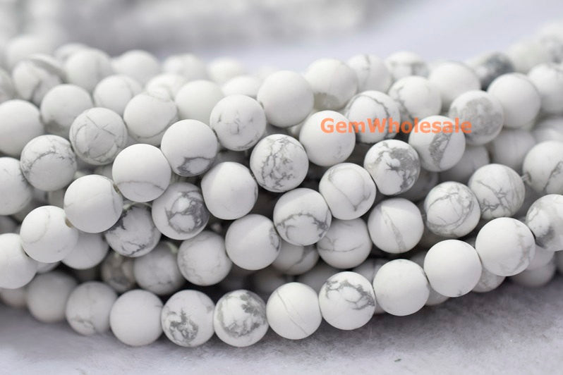 15.5" 6mm Matte/frosted natural white howlite round beads, White gemstone