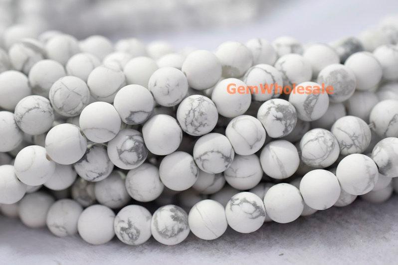 15.5" 8mm/10mm Matte/frosted natural white howlite round beads, White gemstone