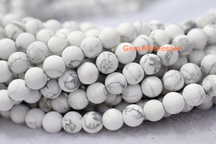 15.5" 8mm/10mm Matte/frosted natural white howlite round beads, White gemstone