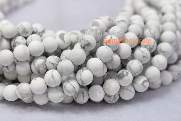 15.5" 12mm/14mm/16mm natural Matte/frosted white howlite round beads, White gemstone