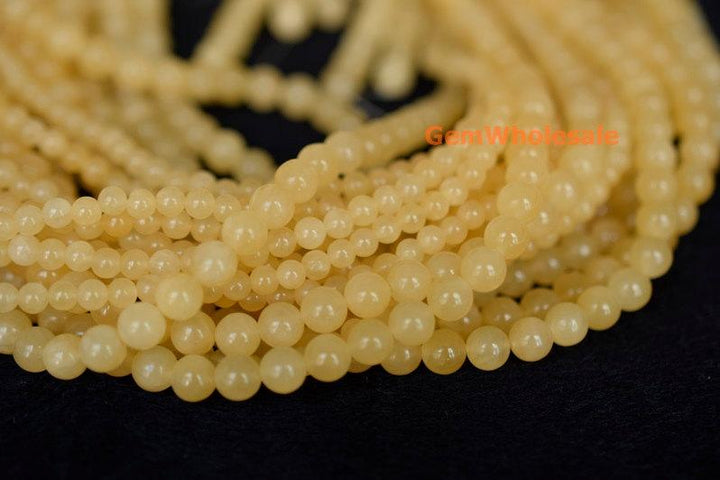 15.5" 4mm/6mm natural yellow jade Round gemstone beads