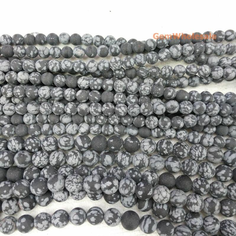15.5" 6mm/8mm/10mm/12mm Matte/frosted Natural Snowflake Obsidian round beads