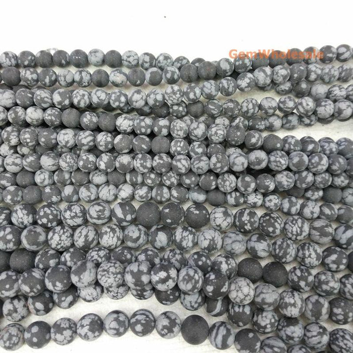 15.5" 6mm/8mm/10mm/12mm Matte/frosted Natural Snowflake Obsidian round beads