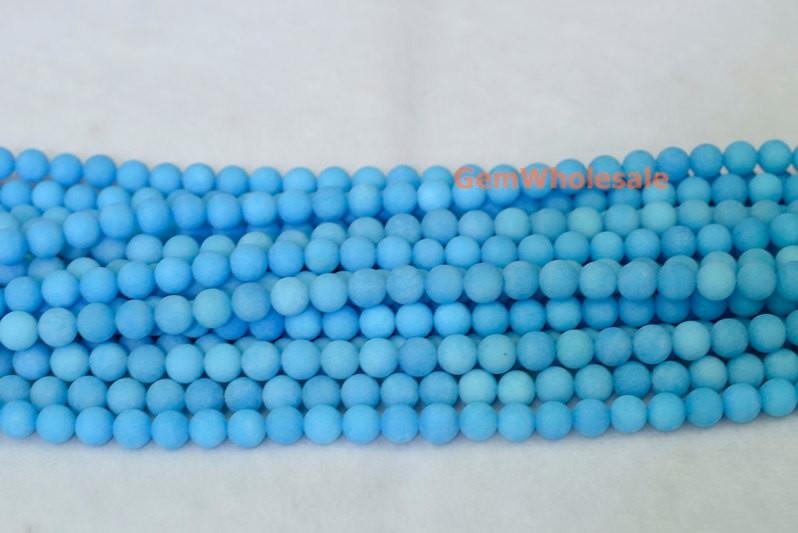 15.25" 6mm/8mm/10mm/12mm matte blue dyed jade Round beads gemstone