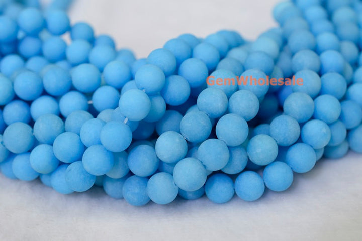 15.25" 6mm/8mm/10mm/12mm matte blue dyed jade Round beads gemstone