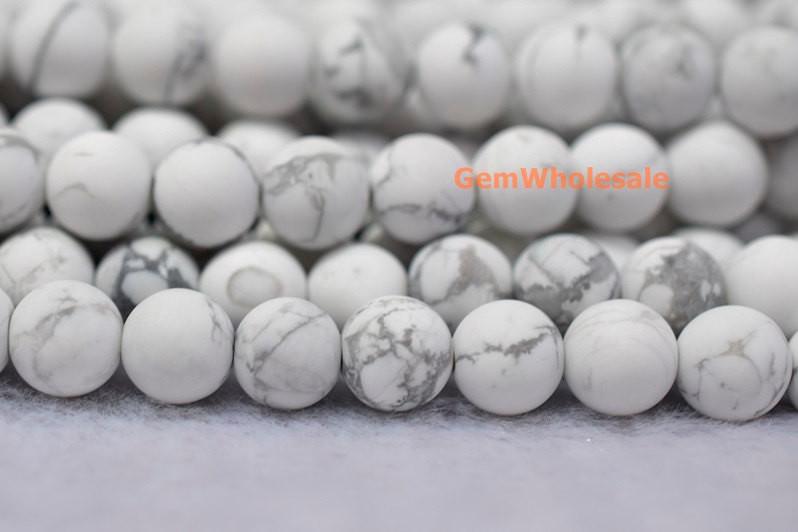 15.5" 8mm/10mm Matte/frosted natural white howlite round beads, White gemstone