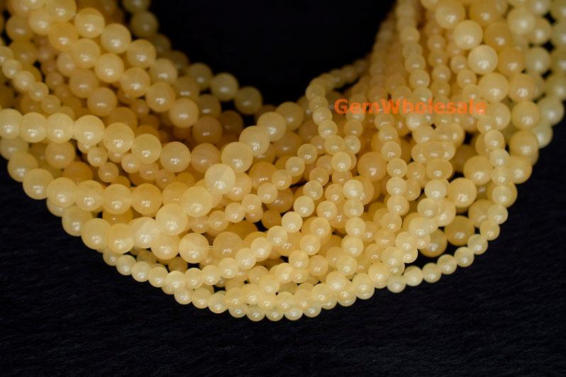15.5" 4mm/6mm natural yellow jade Round gemstone beads