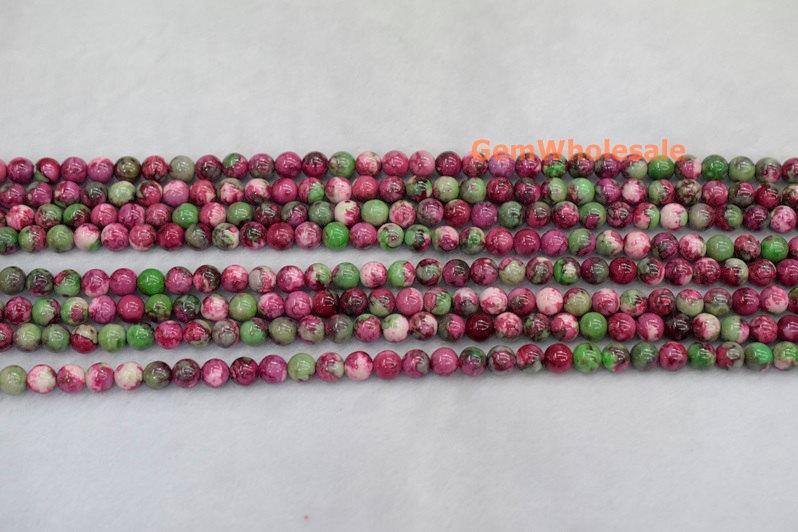 15.5" 8mm/10mm Dyed red green rain flower stone round