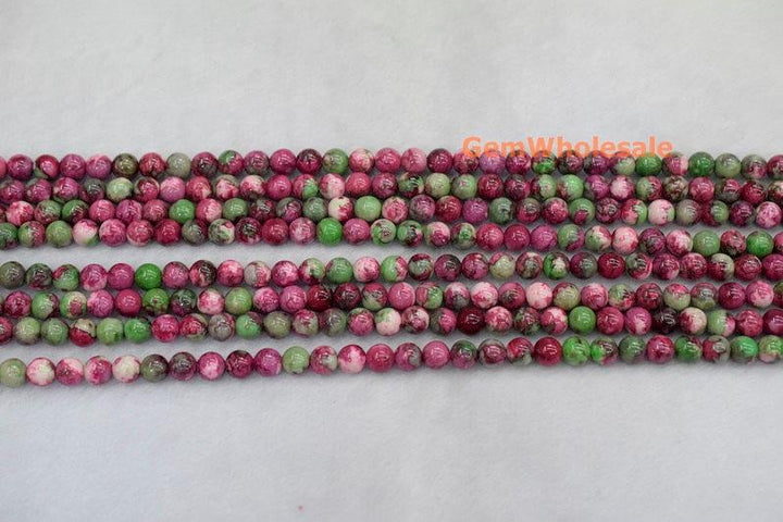 15.5" 8mm/10mm Dyed red green rain flower stone round