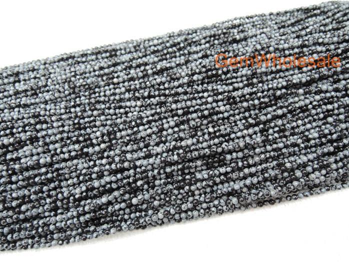 15.5" Natural Snowflake Obsidian 2mm round beads, small black white semi-precious stone