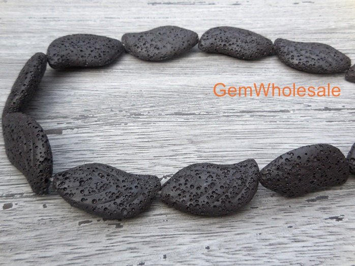 15.5" 17x32mm black Lava leaf Gemstone pendant