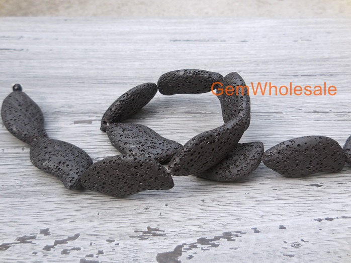 15.5" 17x32mm black Lava leaf Gemstone pendant
