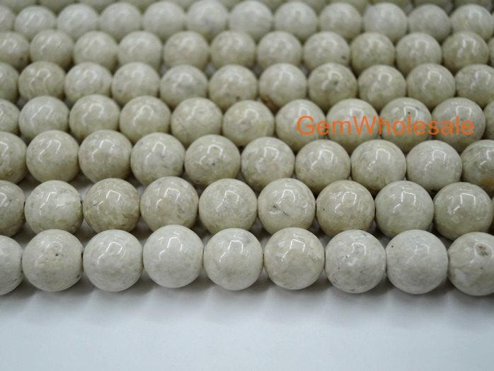 15.5" 8mm/10mm/12mm Natural river stone round beads, beige White gemstone