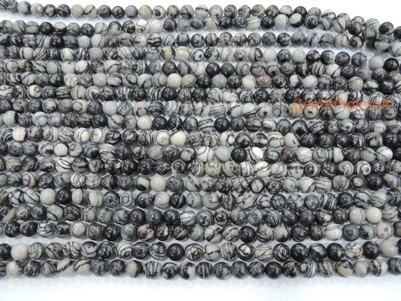 15.5" 6mm/8mm/10mm/12mm Natural spider web jasper round beads,Grey color Zebra stone