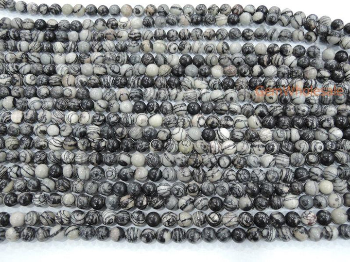 15.5" 6mm/8mm/10mm/12mm Natural spider web jasper round beads,Grey color Zebra stone