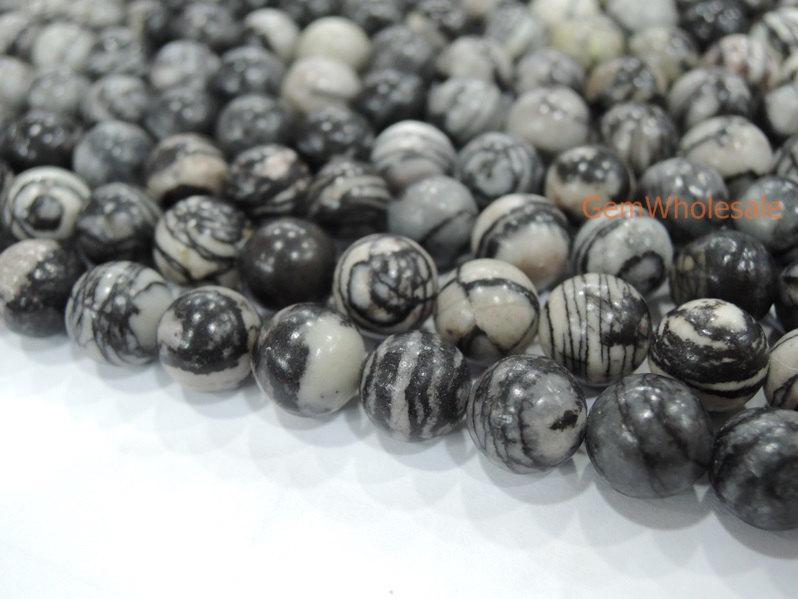 15.5" 6mm/8mm/10mm/12mm Natural spider web jasper round beads,Grey color Zebra stone