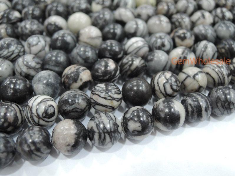 15.5" 6mm/8mm/10mm/12mm Natural spider web jasper round beads,Grey color Zebra stone