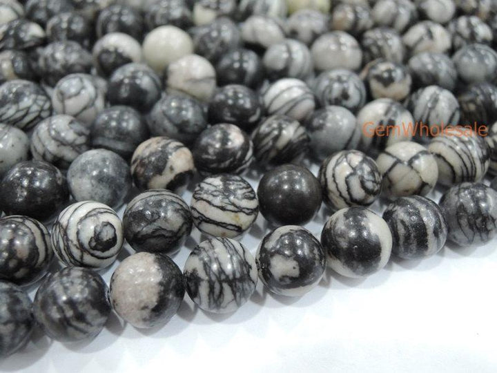 15.5" 6mm/8mm/10mm/12mm Natural spider web jasper round beads,Grey color Zebra stone