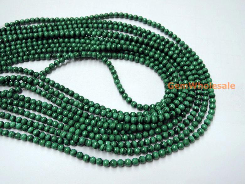 15.5" 4mm Natural green malachite stone round beads AA