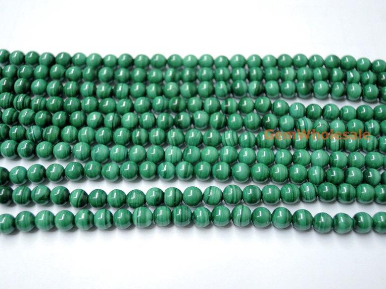 15.5" 4mm Natural green malachite stone round beads AA