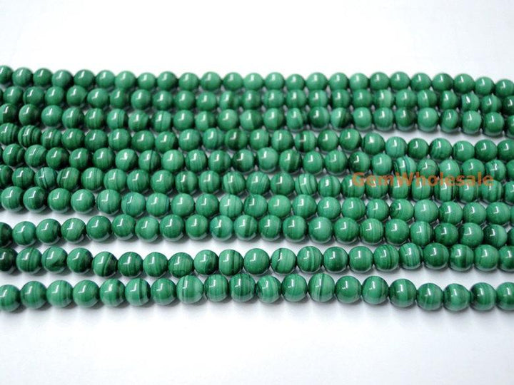 15.5" 4mm Natural green malachite stone round beads AA