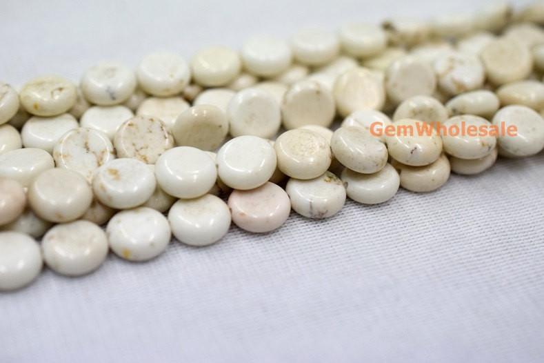 15.5" 10mm/14mm White howlite round coin beads,white beige Gemstone flat coin