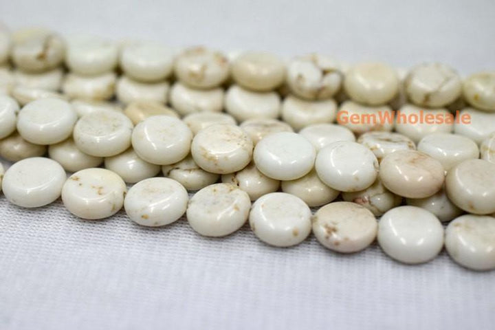 15.5" 10mm/14mm White howlite round coin beads,white beige Gemstone flat coin