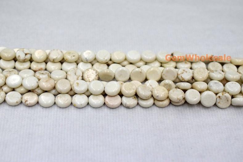 15.5" 10mm/14mm White howlite round coin beads,white beige Gemstone flat coin