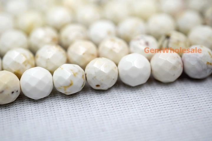 15.5" 4mm/6mm Cream White howlite round faceted beads, White beige gemstone,Ivory color howlite