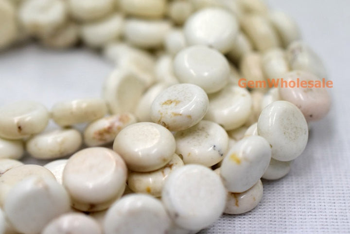 15.5" 10mm/14mm White howlite round coin beads,white beige Gemstone flat coin