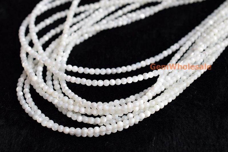 15.5" Natural white MOP round beads 3mm/4mm,white mother of pearl