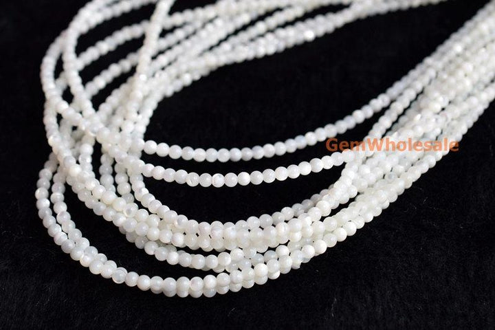 15.5" Natural white MOP round beads 3mm/4mm,white mother of pearl