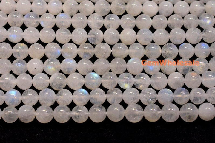 7.5" 7~8mm  Moonstone round beads, moonstone with blue shinning, white semi-precious stone