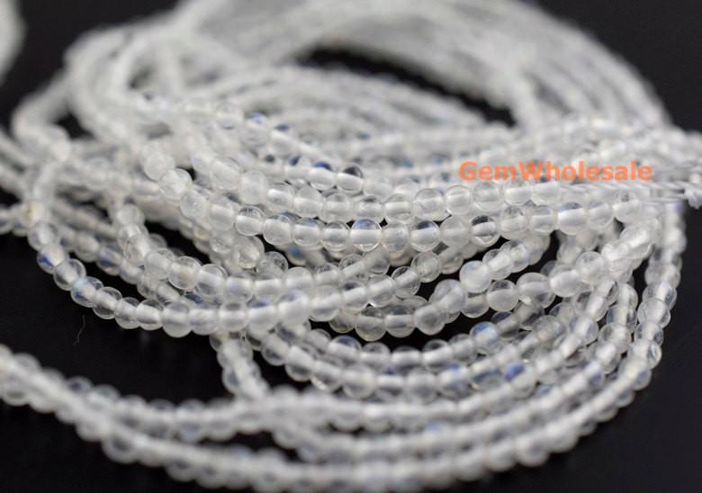 15.5" 2mm White Rainbow Moonstone round beads, moonstone with blue shinning