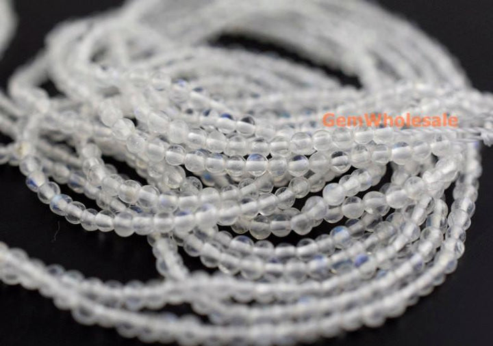 15.5" 2mm White Rainbow Moonstone round beads, moonstone with blue shinning