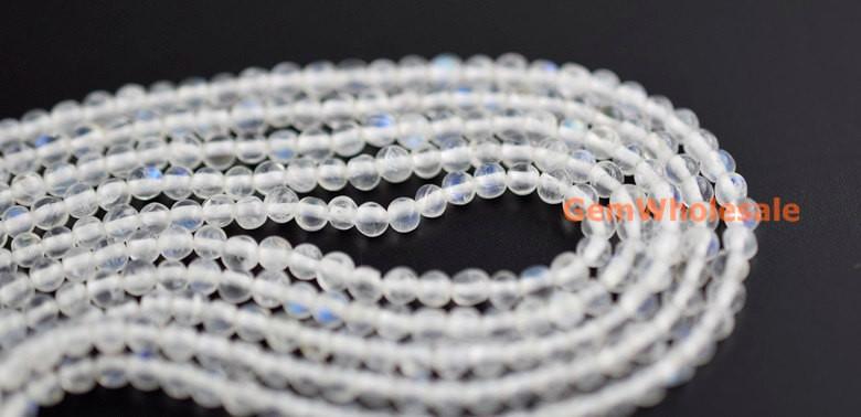 15.5" 2mm White Rainbow Moonstone round beads, moonstone with blue shinning
