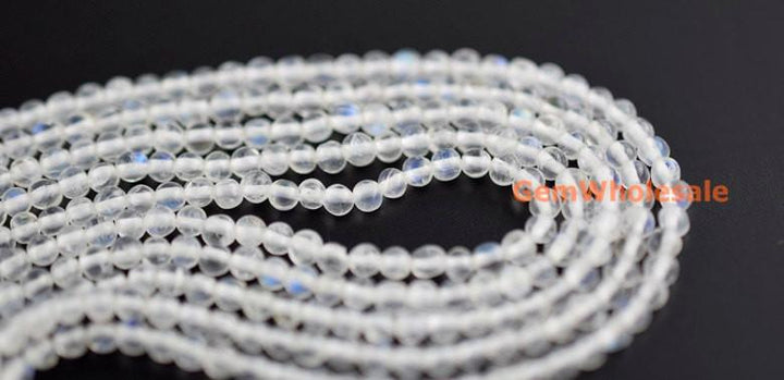 15.5" 2mm White Rainbow Moonstone round beads, moonstone with blue shinning