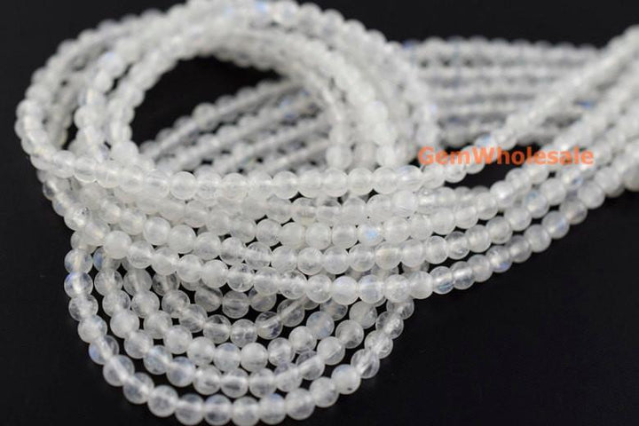 15.5" 3mm Natural White Rainbow Moonstone round beads, moonstone with blue shinning
