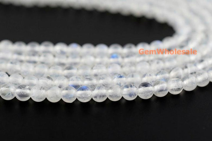 15.5" 3mm Natural White Rainbow Moonstone round beads, moonstone with blue shinning