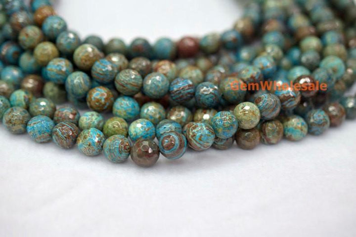 15.5" 4mm/6mm Turquoise blue Calsilica jasper round faceted beads,blue brown gemstone beads