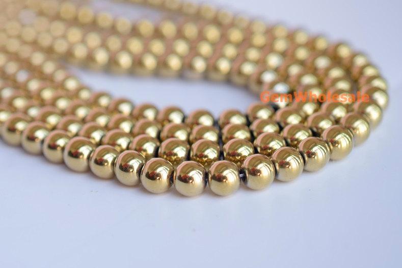15.5" 6mm/8mm Gold color Hematite stone round beads