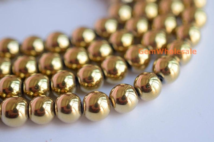 15.5" 6mm/8mm Gold color Hematite stone round beads