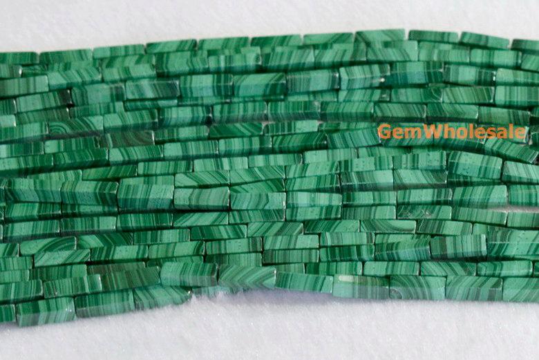 10PCS 4x13mm Genuine natural malachite stone Rectangle tube beads AA