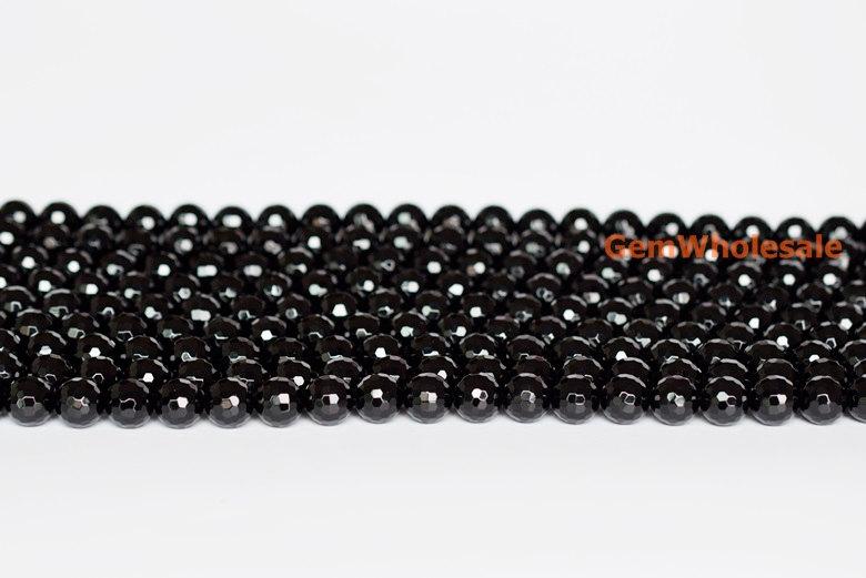 15.5" 6mm/8mm Black onyx/agate round 128 faceted beads,gemstone